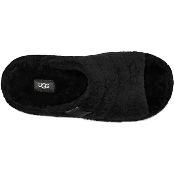 NEW UGG Mens Size 9, Women's 11 Fluff You Open Toe Slippers, Black - Picture 3 of 6